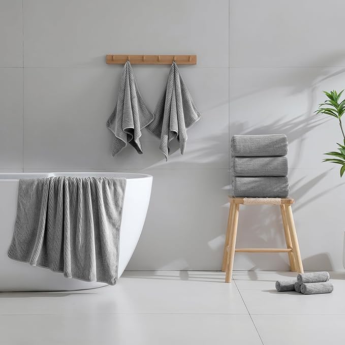 4 Piece Bath Towel Set 35"x70"Oversized Bath Towel for Bathroom Ultra Soft Fluffy Extra Large Bath Sheet Luxury Premium Bathroom Towel Highly Absorbent Quick Dry Shower Towel for Hotel Spa,Dark Grey