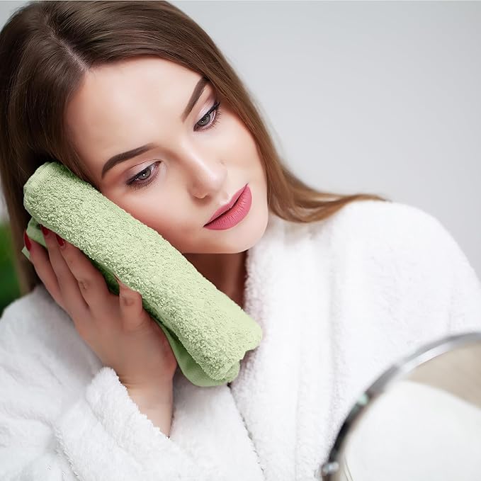 Face Towels Pack of 12 – 100% Cotton Wash Cloths (12x12 inch) – Soft, Quick Dry & Highly Absorbent Hand Towels for Bathroom, Spa, Gym, Kitchen and for Daily Use - (Light Green)