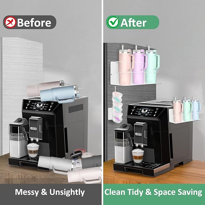 Magnetic Cup Holder for Fridge, Water Bottle Organizer for Cabinet Magnetic Cup Holder Heavy Duty Tumbler Lid Organizer for 20oz 30oz 40oz Cup Accessories Storage Organizer (White)