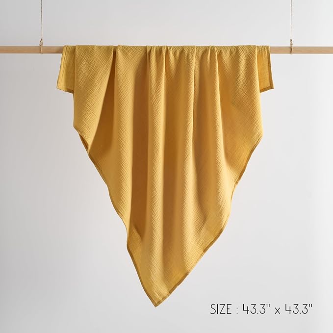 Meracorallo Muslin Swaddle Blanket, 100% Cotton Receiving Blanket Soft and Breathable Swaddle Wrap for Baby Boys and Girls, Yellow