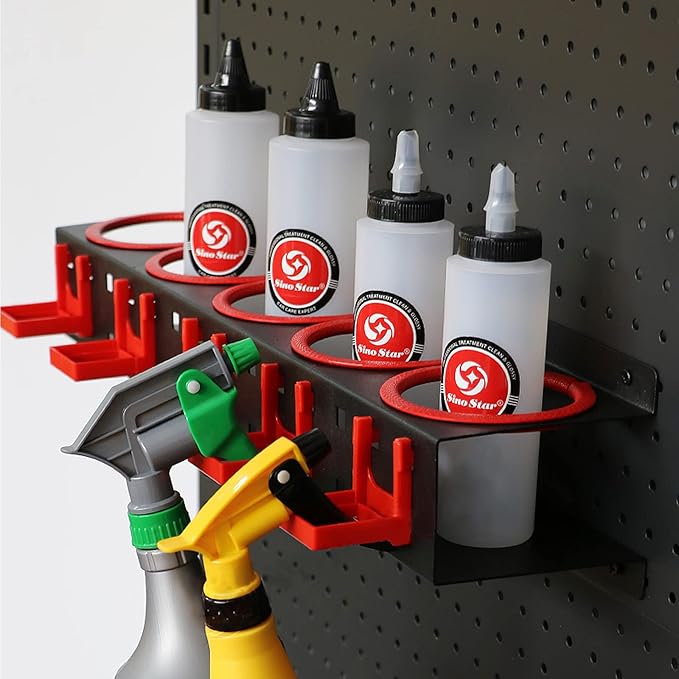 Wall-mounted Spray Bottle Holder,2 Pack Spray Bottle Storage Rack,Garage Bottle Organizer for Car Cleaning Detailing Tools,Abrasive Material Hanging Rail Car Beauty Shop Accessory