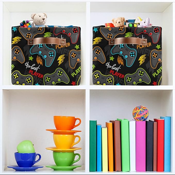 Storage Basket Gamepad Storage Bin Cube with Handles Foldable Storage Baskets for Shelves Living Room Home Decor 1PC
