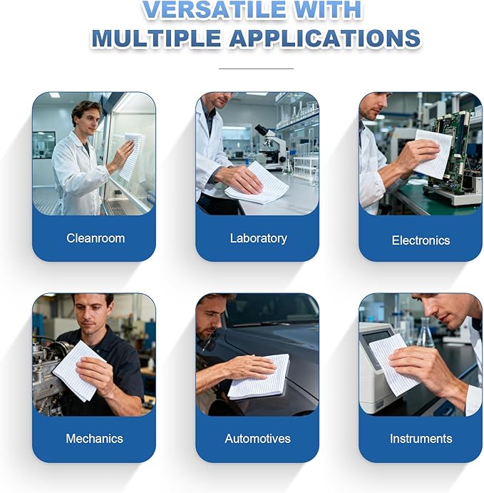 Anti-Static Microfiber Wipes 9"x9"(50 Pcs,Class 100, 200GSM) Lint Free Cloths Reusable Special ESD protection design is suitable for protecting sensitive electronic components and tools