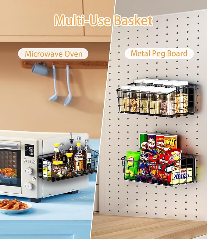 4-Pack Magnetic Spice Rack for Refrigerator, Versatile Magnetic Shelf Organizer with 4 Hooks for Kitchen Storage, Large Capacity Spice Rack for Fridge, Oven, or Cabinet - Black