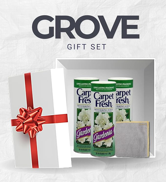 3x Carpet Fresh Gardenia Scent Carpet Odor Eliminator 14 oz Powder Bundle with Microfiber Cleaning Cloth โ Eliminates Pet Odors, Provides Long-Lasting Fragrance โ Gift Set (4 Items)