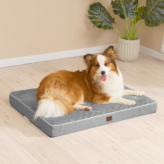 EHEYCIGA Memory Foam Dog Bed Orthopedic 30"x20",Waterproof Pet Bed for Medium Dogs ,Washable Pet Mat with Removable Cover, Grey