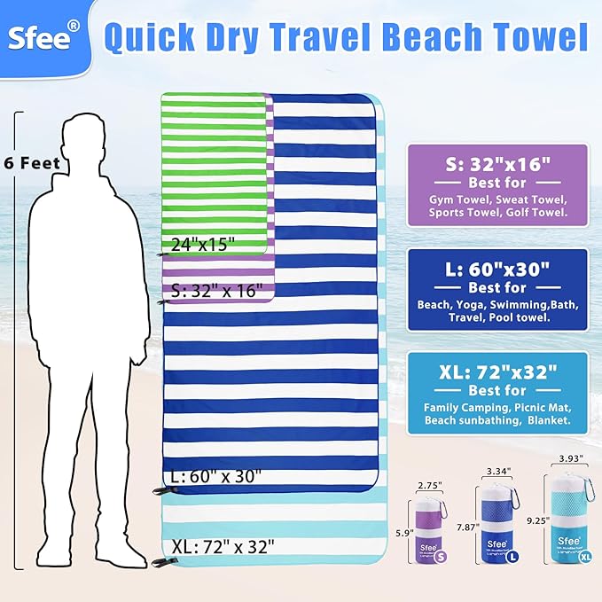 2 in 1 Microfiber Beach Towel, Quick Dry Towel Camping Towel Travel Towel Super Absorbent Compact Lightweight Sports Gym Towels Set for Beach, Gym, Hiking, Pool, Backpacking, Bath, Yoga