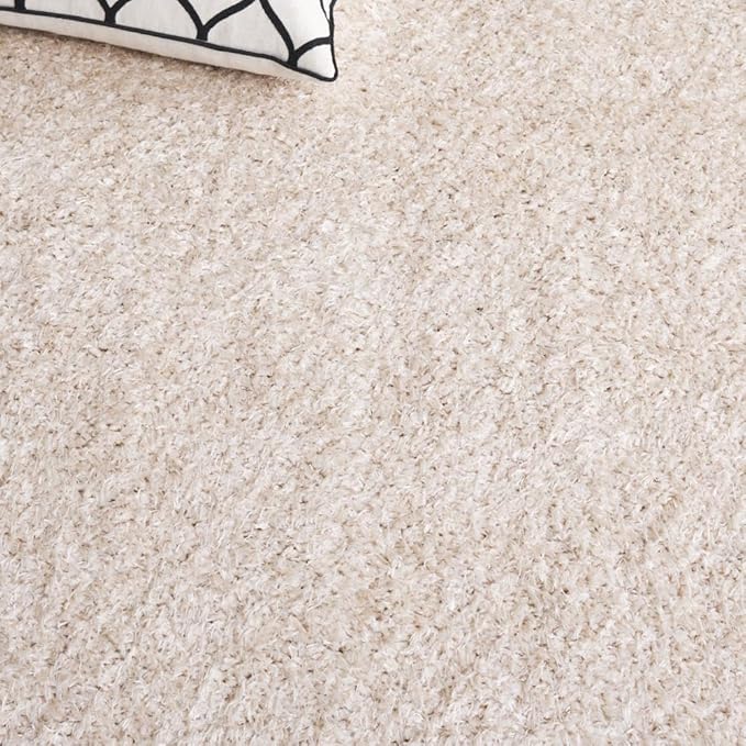 SAFAVIEH Lindsay Shag Collection Square Rug - 6'7" Square, Beige, Contemporary Design, Ideal for High Traffic Areas in Bedroom, Dining Room & Kitchen (LNS560B-7SQ)