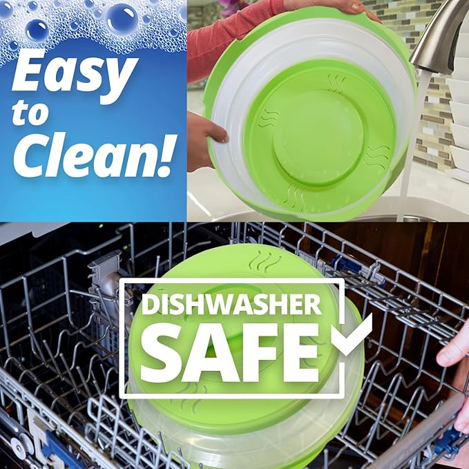HOVER COVER High Power Magnetic Microwave Splatter Cover with Strongest Magnetic Grip, Collapsible 12-Inch BPA-Free Food Lid, Vented Plate Guard, Dishwasher Safe Space-Saving Storage - Green