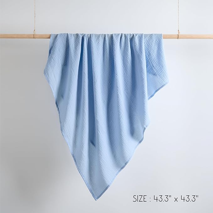 Meracorallo Muslin Swaddle Blanket, 100% Cotton Receiving Blanket Soft and Breathable Swaddle Wrap for Baby Boys and Girls, Sky Blue