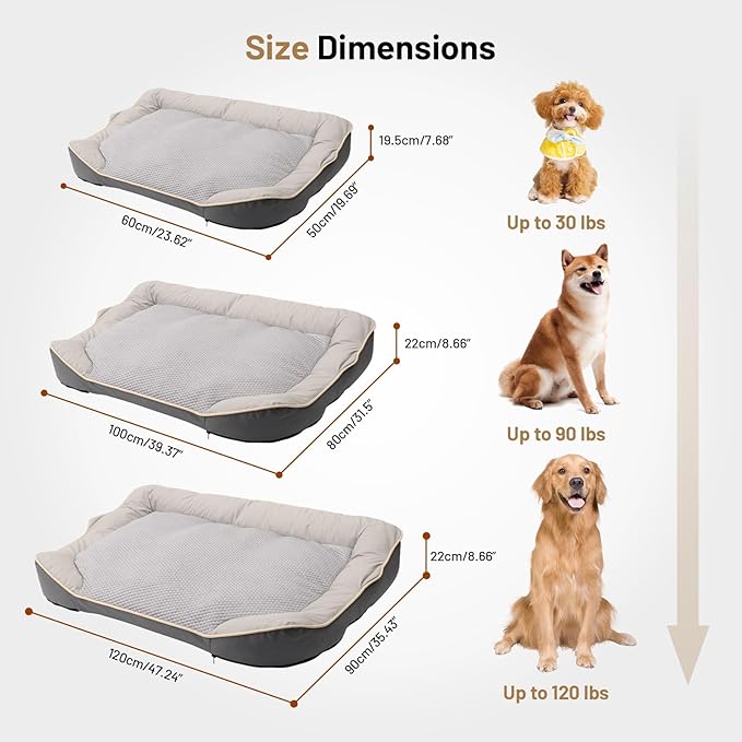 Waterproof Orthopedic Dog Bed for Large Dogs - Cooling PU Fabric, Removable Washable Cover, Small-Size Pet Bed for Dogs & Crate Use