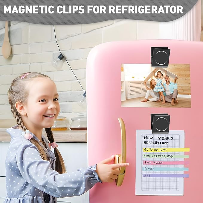 Grtard Strong Magnetic Clips, 2.2 Inch Extra Large Magnetic Clips Heavy Duty, 8Pack Magnet Clip for Fridge, Clip Magnets for Refrigerator, Whiteboard, Classroom, Kitchen, Office Organizer (Black)