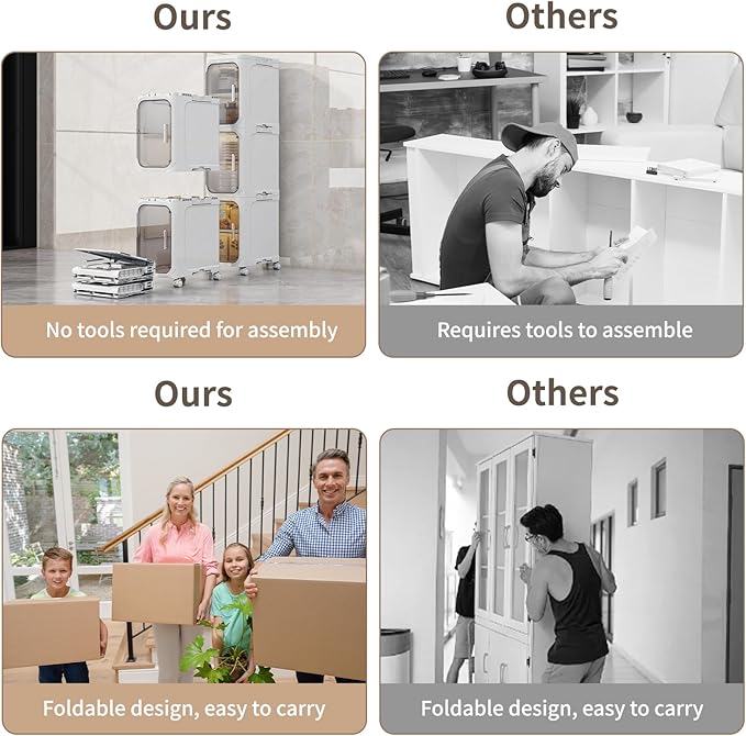 KHNR 4-Tiers Slim Bathroom Storage Cabinet, Foldable Storage Cabinets,Narrow Bathroom Storage,Movable Bathroom Storage Organizer for Small Spaces,Bathroom,Kitchen,Laundry,White