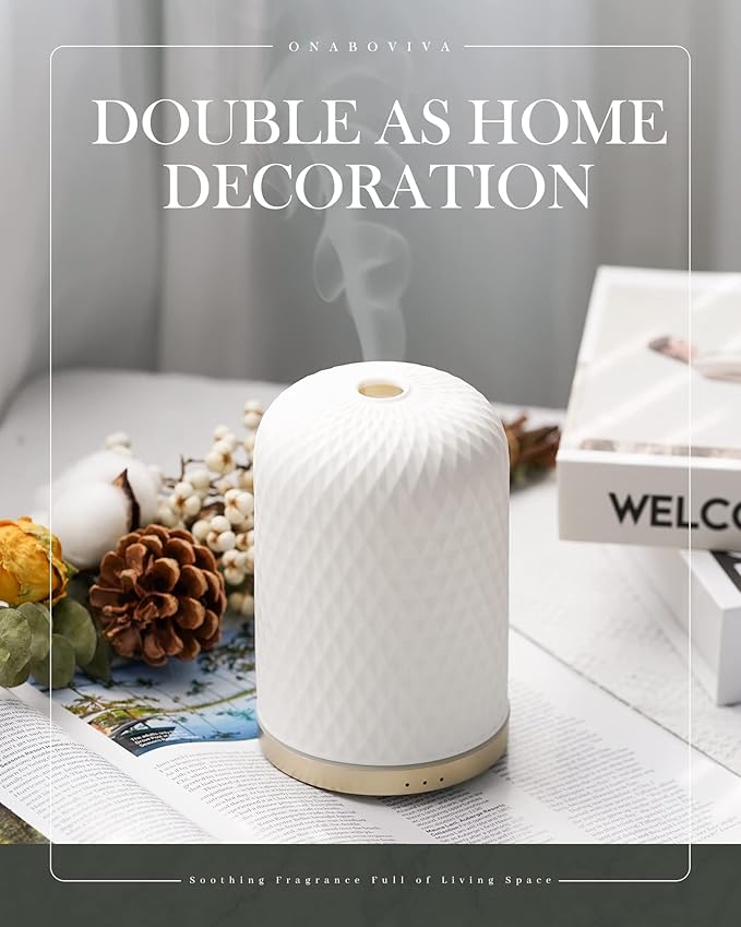 Essential Oil Diffuser - 2.4MHz Ultrasonic Ceramic Diffuser for Home, 110ml, 1/2/3H Mist Timer, Silent (≤25dB), Waterless Auto-Off, Aromatherapy Diffuser with USB Cable