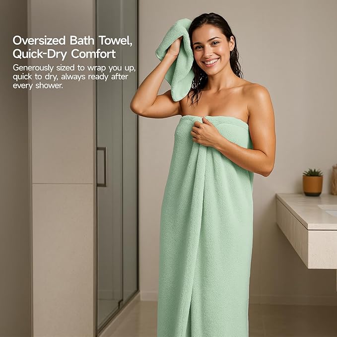 REDKISS Ultra Soft Bath Towel Set of 6 - Oversized Bath Sheets (70 x35 in), 670GSM Highly Absorbent, Quick Dry Green Towel Sets for Bathroom, Spa, Hotel, Gym