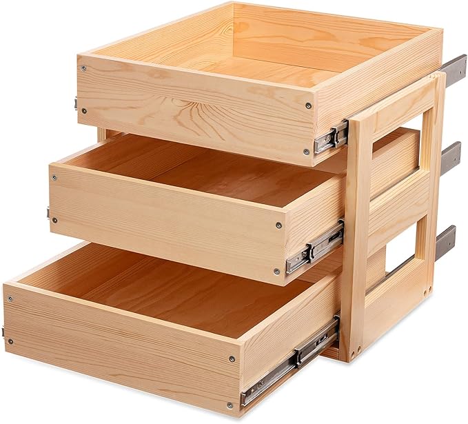 Pull Out Drawers For Cabinets, 20''W×21''D×19''H Soft Close Slide Out Wood Shelves Storage Organizer for Kitchen, 3-Tier, Finished, Heavy-Duty, Bottom Assembly
