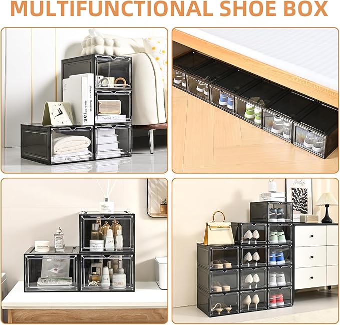 Large Shoe Boxes Clear Plastic Stackable,Drop Front Shoe Box with Clear Door, Shoe Containers For Sneaker Display,Fit up to US Size12