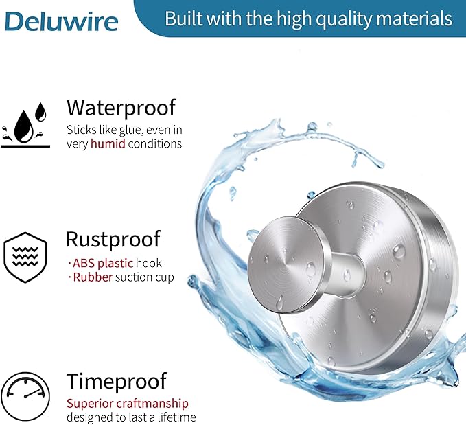 Deluwire Suction Cup Hooks for Shower, Shower Hooks for Bath Robe, Mirror, Tile, Window Glass, Towel Hooks Removable for Bathroom Wall, 3 Packs-Silver