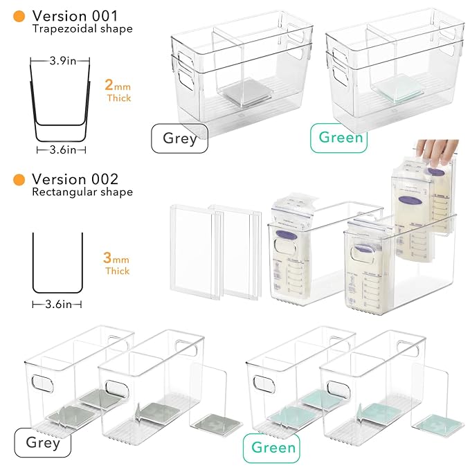 Breastmilk Storage Container with L Shaped Separator Boards, Dividers Will Flatten Standing Breast Milk Bags in Organizer Bins Save Refrigerator Space | 2 Containers-Green