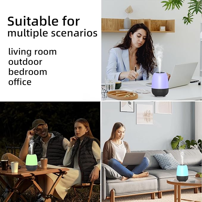 150ML Rechargeable Battery Powered Essential Oil Diffuser, 7-Hour Run time, 7-Color LED Lights, Cordless Portable Aromatherapy Diffuser for Home, Office, Travel (Black)