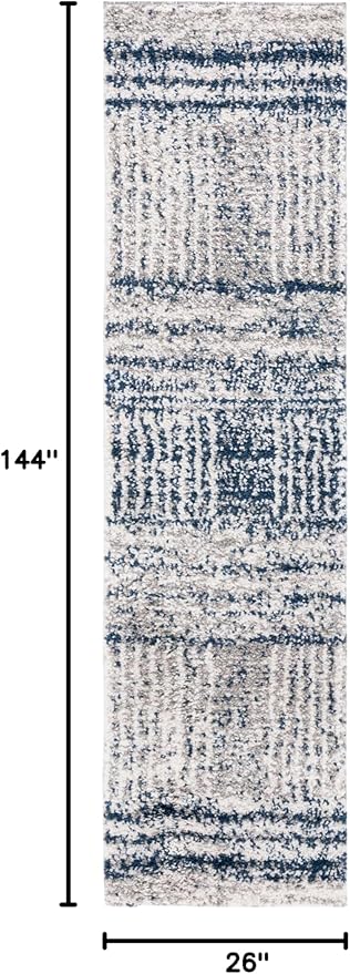 SAFAVIEH Jericho Shag Collection Runner Rug - 2' x 12', Navy & Ivory, Non-Shedding & Easy Care, 1.2-inch Thick, Ideal for The Living Room, Dining Room, Bedroom (JER100N-212)