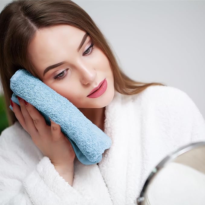 Face Towels Pack of 12 – 100% Cotton Wash Cloths (12x12 inch) – Soft, Quick Dry & Highly Absorbent Hand Towels for Bathroom, Spa, Gym, Kitchen and for Daily Use - (Sky Blue)