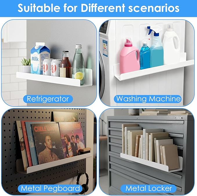 3 Pcs Magnetic Book Shelf for Whiteboard, Heavy-Duty Acrylic Magnetic Book Holder with 8 lbs Capacity, Versatile White Board Shelf for Classroom Office Kitchen Refrigerator Organization (White)