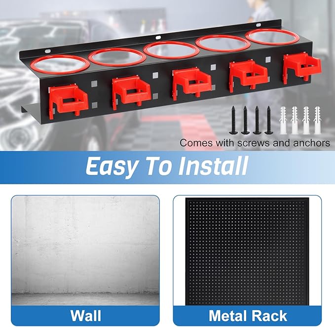 2 Sets Wall-Mounted Spray Bottle Storage Rack,Universal Holder with Car Cleaning Brush Kits & Removable Hooks,Hanging Rail Accessory Display,Auto Detailing Tools Hanger & Bottle Organizer for Garage