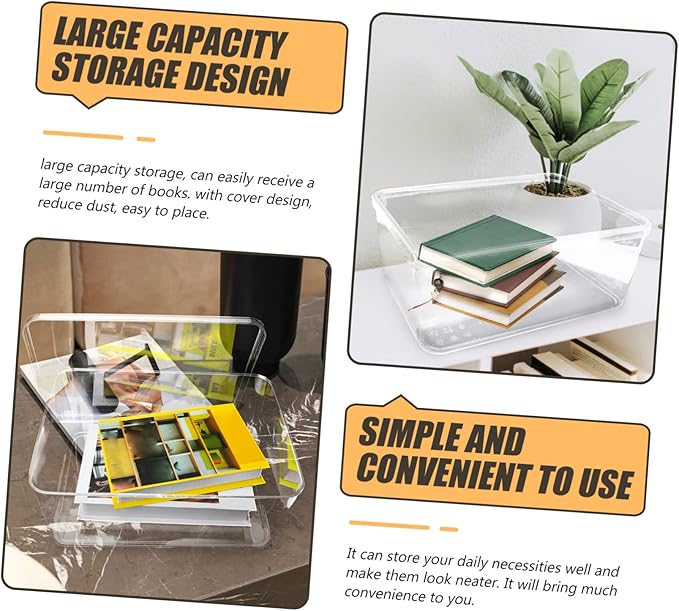 NUOBESTY Book Storage Box Lid Stackable Dustproof Organizer for Student Textbooks Acrylic Sundry Storage Container for Dorm Room Essentials