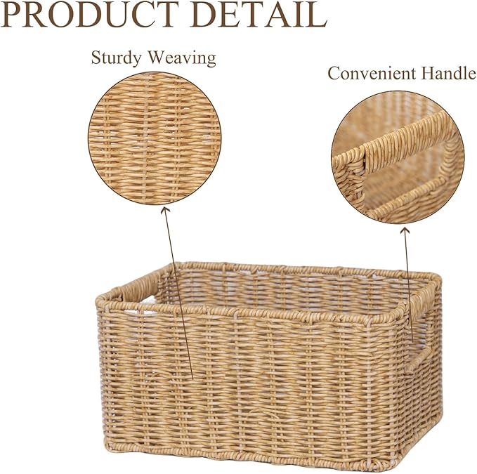 YRMT Rattan Storage Basket Pantry Baskets with Built-in Handles Wicker Baskets for Organizing Waterproof Woven Nature 12" x 8" x6"