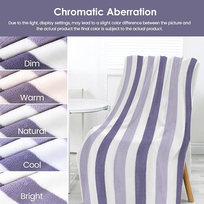 Microfiber Bath Towels, Bath Towel 2 Pack 30" x 60", Oversized, Soft, Super Absorbent and Fast Drying, Multipurpose Bathroom Towel Set for Sport, Fitness, Yoga, Coral Fleece Stripe Purple