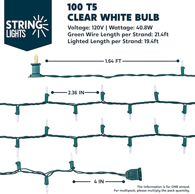 Joiedomi Clear Christmas String Lights Indoor,200(2x100) Mini White Fairy Light,42.8 FT Lighting Decor for Patio Dorm Classroom Bedroom Holiday Wedding Party Garland Birthday Festival,Green Wire