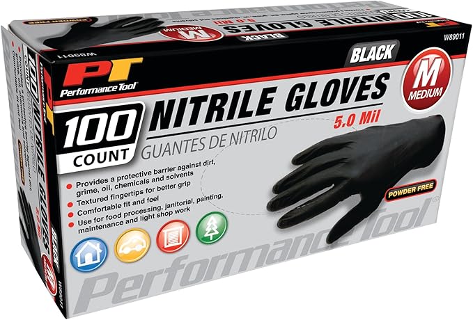 Performance Tool W89011 Medium Black Nitrile Gloves Medium