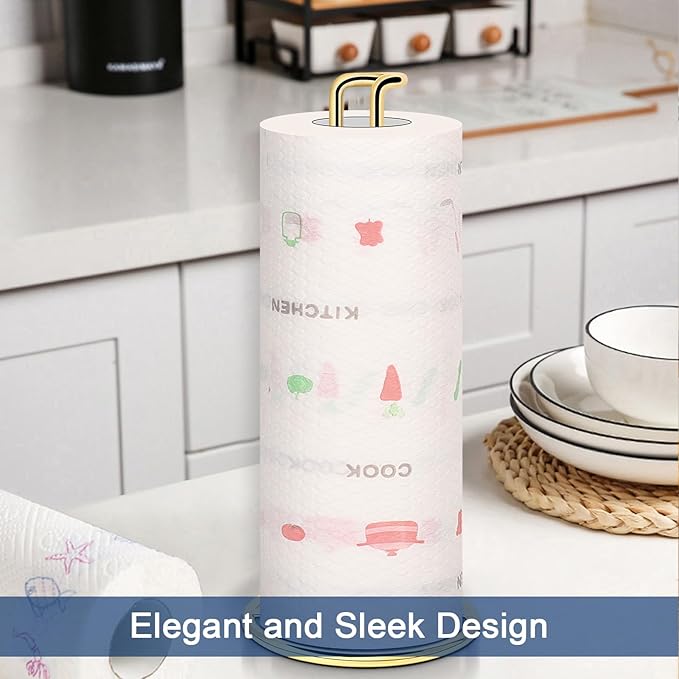 NearMoon Paper Towel Holder, Sturdy Paper Towel Stand Dispenser-All Metal, Standard or Jumbo-Sized for Kitchen Countertop, Farmhouse, Living Room (1 Pack, Gold)
