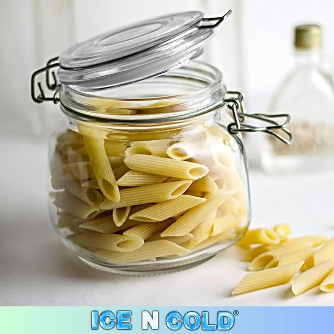 Airtight Glass Storage Jars with Clamp Lid โ Food Storage Containers with Rubber Gasket Seal โ Pantry & Kitchen Canisters for Dry Goods, Coffee, Sugar, Pasta โ 0.4L to 4L Sizes (4, 25oz | 0.75L)