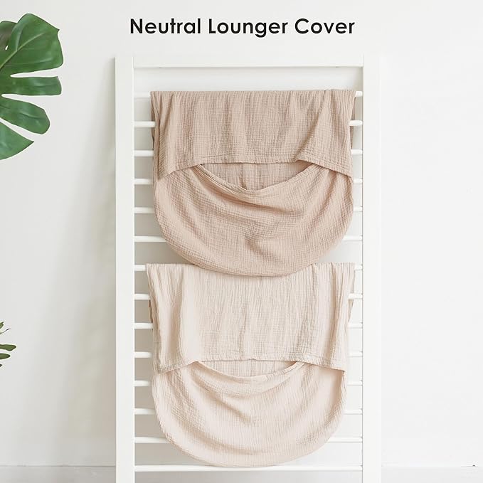 Muslin Baby Cover for Newborn, Soft and Breathable 100% Cotton Lounger Slipcover Neutral, Pack of 2(Clay)