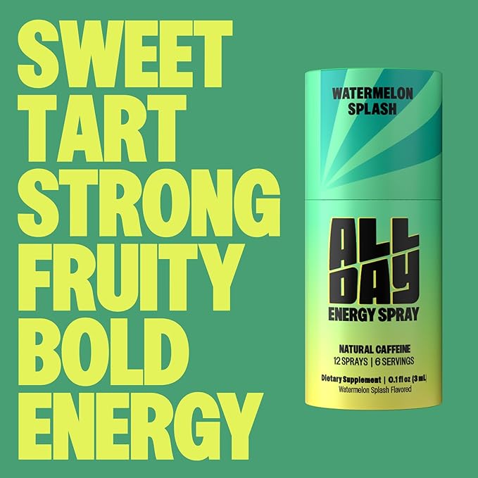 ALLDAY Focus + Energy Spray — Natural Caffeine + L-Theanine + Essential Vitamins — 0 Calorie, 0 Sugar — 12 Spray Bottle — Faster, Cleaner, Smoother Energy* (4 Pack Variety)