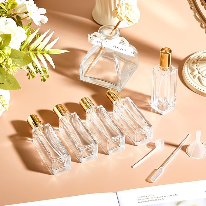 Domensi 60 Pcs 10/20/30 ml Perfume Travel Refillable Bottles Glass Spray Bottle Perfume Atomizer for Cologne Dispenser Leak-proof Fragrance Bottles Atomizer Pump Bottle Kit (Gold)