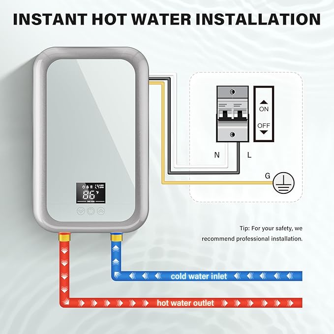 Tankless Water Heater Electric 4500W Instant Hot Water Heater Under Sink, Point of Use Water Heaters with Digital Display for Kitchen Bathroom