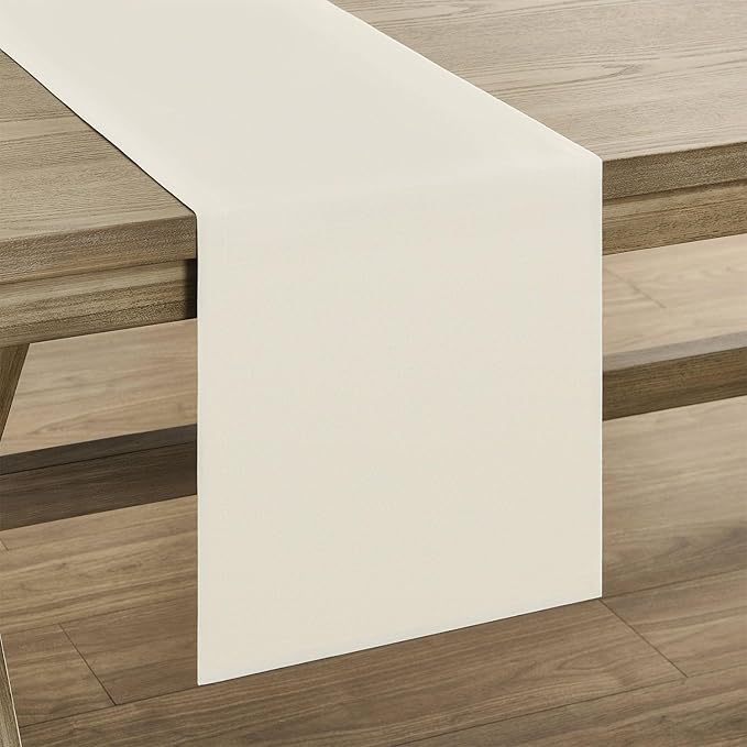 ZeeMart Basic Linen Style Table Runner, 14 x 72 Inch Off White, Rustic Farmhouse Creamy White Table Runners 72 Inches Long, Everyday Polyester Table Runner - Machine Washable & Easy Care