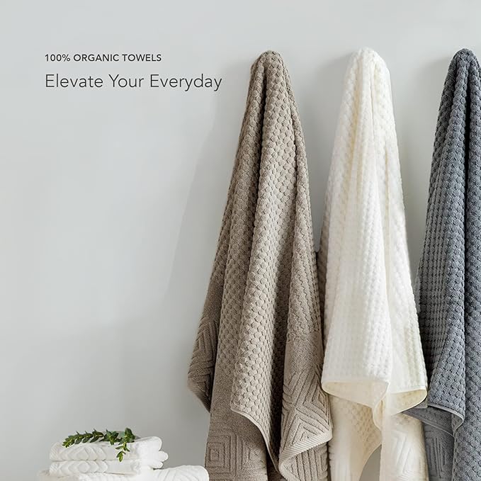 Texere 100% Organic Cotton Diamond Jacquard 700 GSM Luxury Bath Towel Sets - Ultra Soft and Absorbent Hotel and Spa Quality (Diamond, Bright White, 2 Bath Towels)