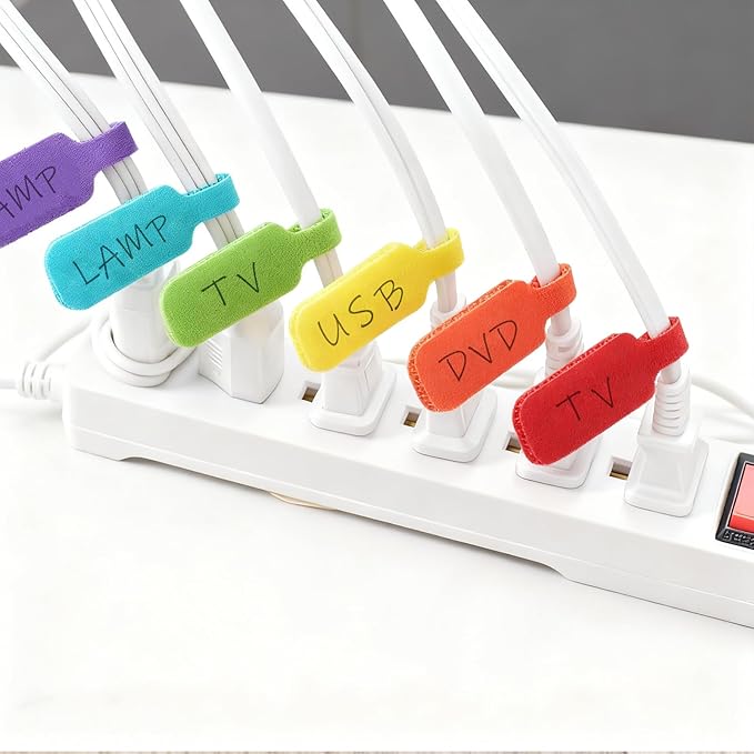 32 Pcs Multi Color Durable Cable Lables with Writable Surface,Waterproof Wire Labels for Electronics Organization,Computer&Industrial Cable Management,1.7" x 0.78"Cord Tags(8 Colors)