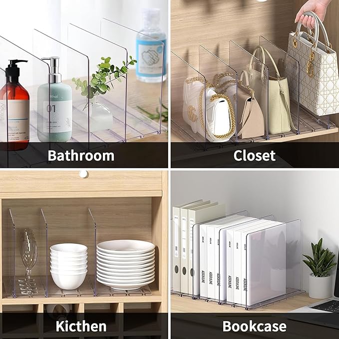 Purse Organizer for Closet,2-Pack 8 Clear Adjustable Acrylic Shelf Dividers for Closet Organization,Handbag Storage Organizer, Purse Separators Holder for Home Kitchen, Office