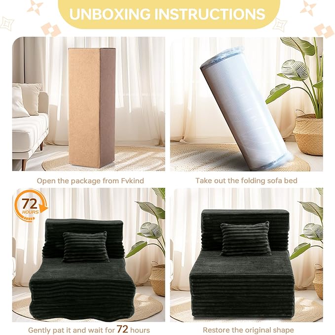 Folding Sofa Bed Single, Convertible Futon Chair Bed with Pillow, Folding Sofa Sleeper Chair, Comfortable Foam Floor Couch for Living Room, Bedroom, Dorm, Guest Room, Charcoal Moss Grey