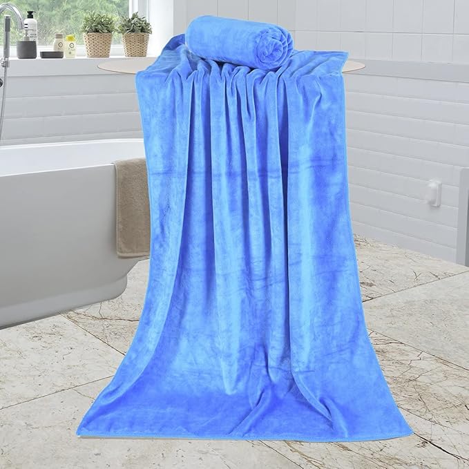 Bath Towel, Microfiber Bathroom Towels Set 6 Pack 30" x 60" - Extra Large, Soft, Absorbent, Quick Dry, Odor Resistant, No Shedding, Shrink Resistant, Use for Hair Wrap, Fitness, Sport, Yoga, Blue