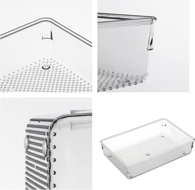 ihomecooker 3 Pack Clear Plastic Drawer Organizer Tray Cutlery Utensil Makeups Drawer Silverware Organizers 12" X 6"&12"X3"(9Pack)