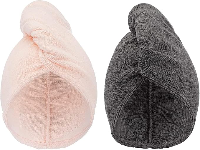 Turbie Twist 2-Pack Microfiber Hair Towel for Beauty, Travel, Gifting - Hair Wrap Turban for Straight, Wavy & Curly Hair - Premium Personal Care - Grey & Light Pink