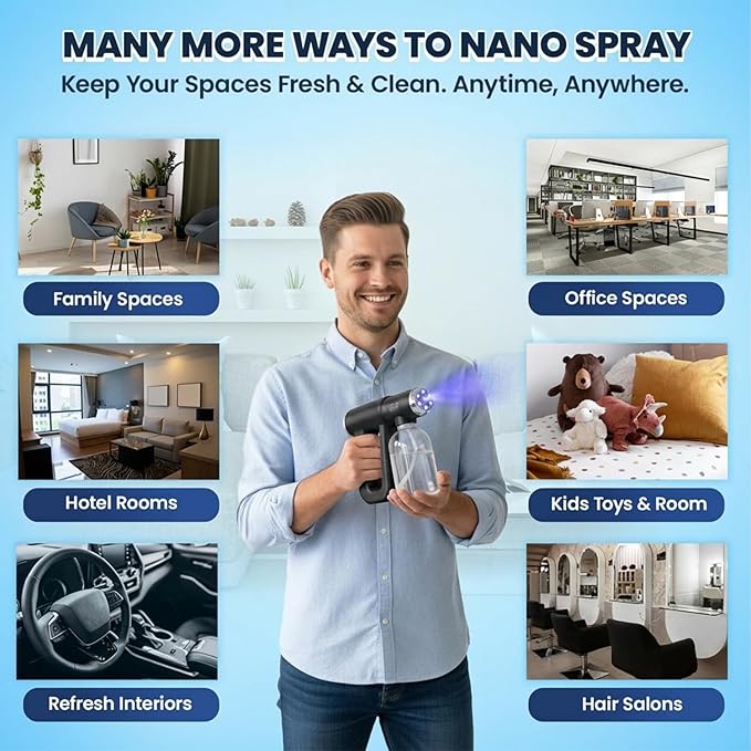The Finest Atomizer Sprayer with Blue Light, Multipurpose Nano Spray Gun for Home, Salon & Garden, Cordless Nano Steam & Rechargeable ULV Barber Spray Gun for Mist Sprayer, 2 Pack (White & Black)