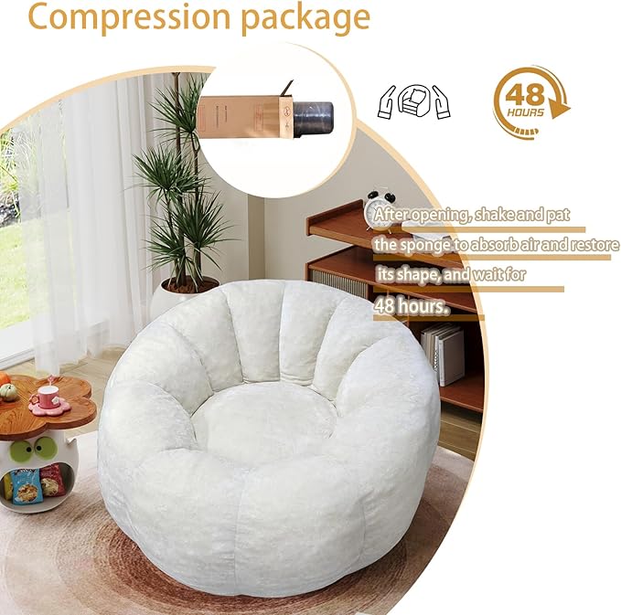 Bean Bag Chairs Large Bean Bag Couch for Adults Stuffed Sofa Chair Comfy Giant Bean Bag Chair with Spacious Design for Reading, Playing or Relaxing, Beige