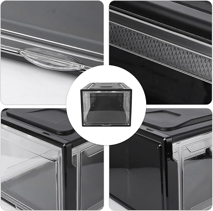 Large Stackable Shoe Storage Box with Lid Black Shoe Organizer Cabinet for Men and Women Practical Drawer-type Storage Container for Home Closet